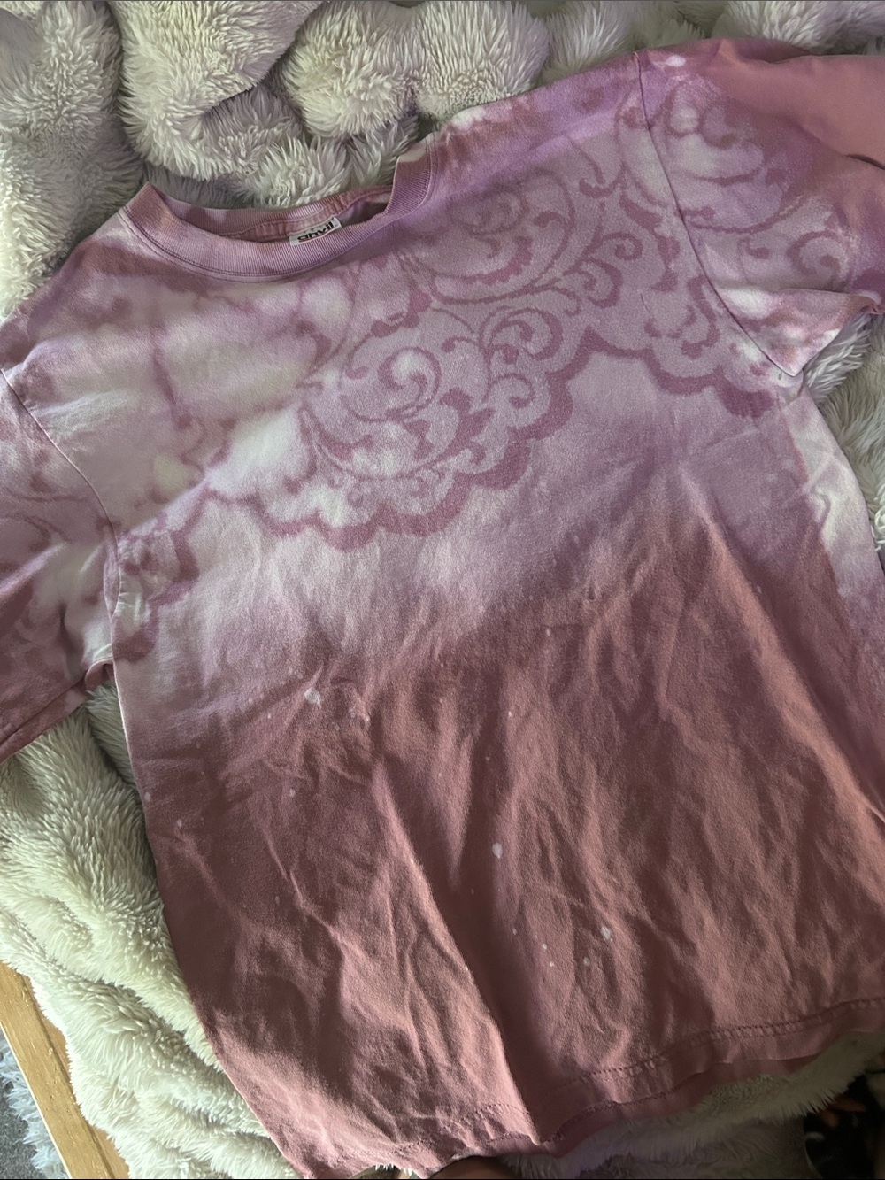 Anvil Pink Ombre Short Sleeve Tee with Floral Bleach Pattern